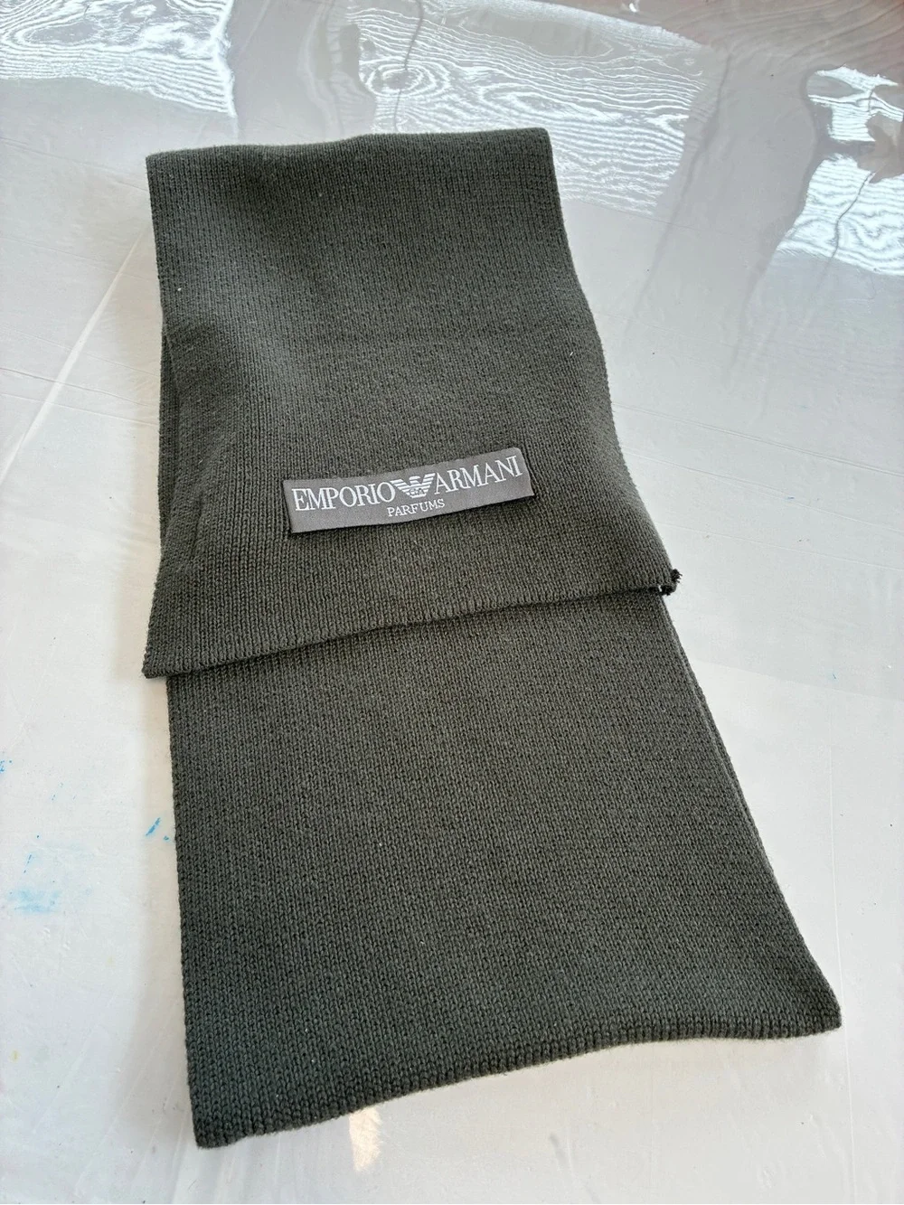 Emporio Armani Parfums Logo Knit Scarf Charcoal Gray Unisex 54in Designer